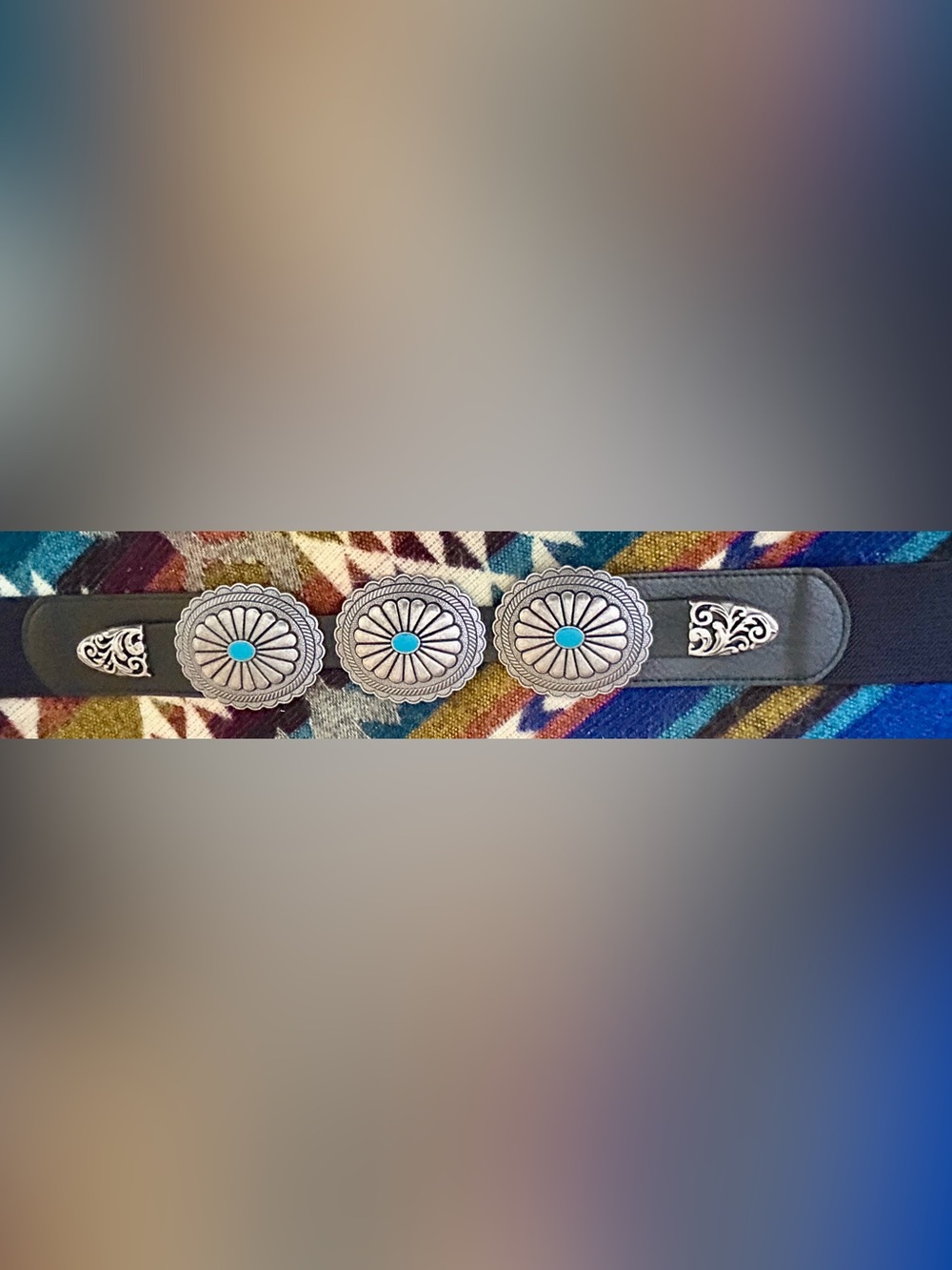 Antthony Orig Silver Conchos w/ Turquoise Oval Center Snap Stretch Elastic Belt